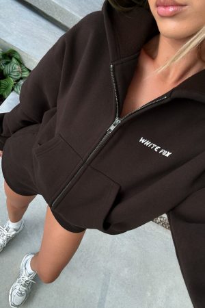 Test Drive Boxy Zip Front Hoodie Chocolate