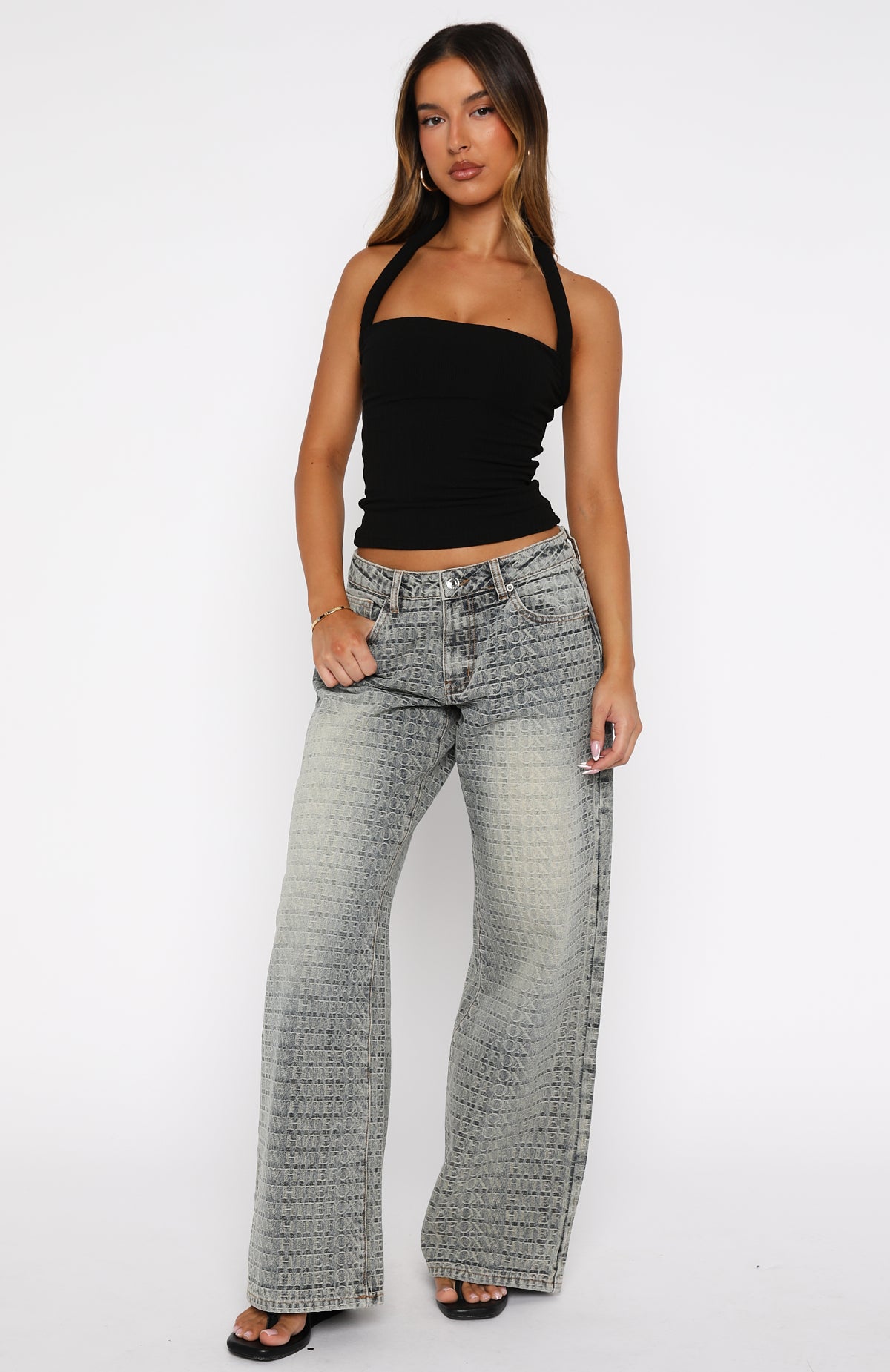 Text Me Low Rise Wide Leg Jeans Sand - Image 3