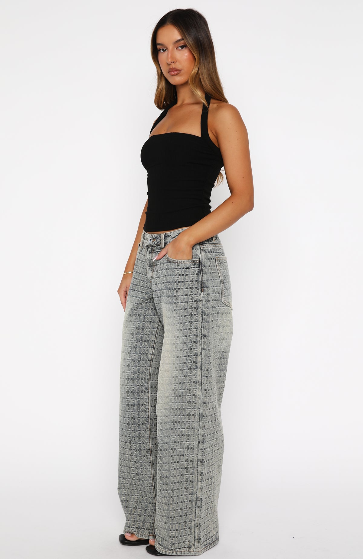 Text Me Low Rise Wide Leg Jeans Sand - Image 4