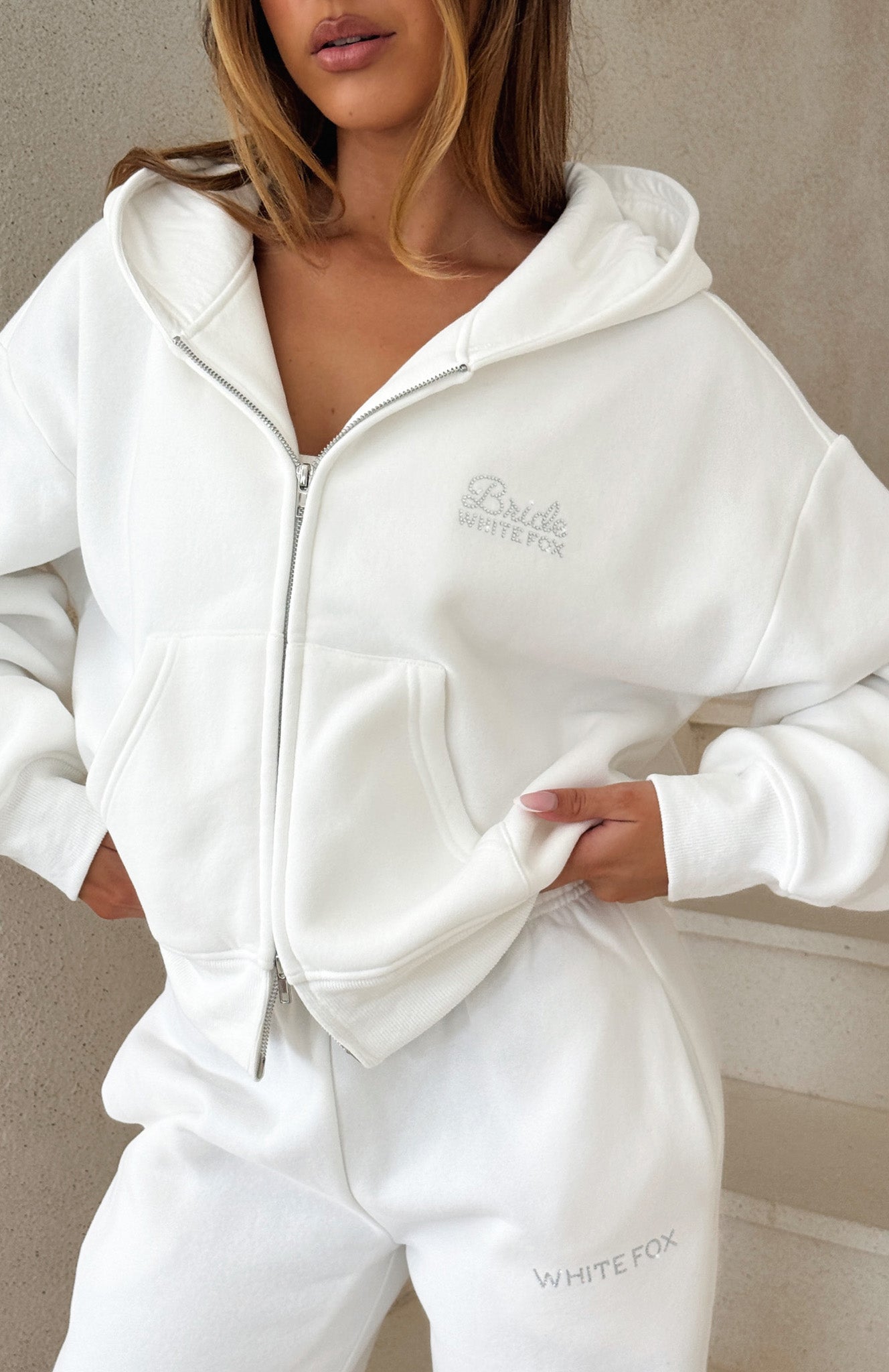 The Bride Boxy Zip Front Hoodie White - Image 2