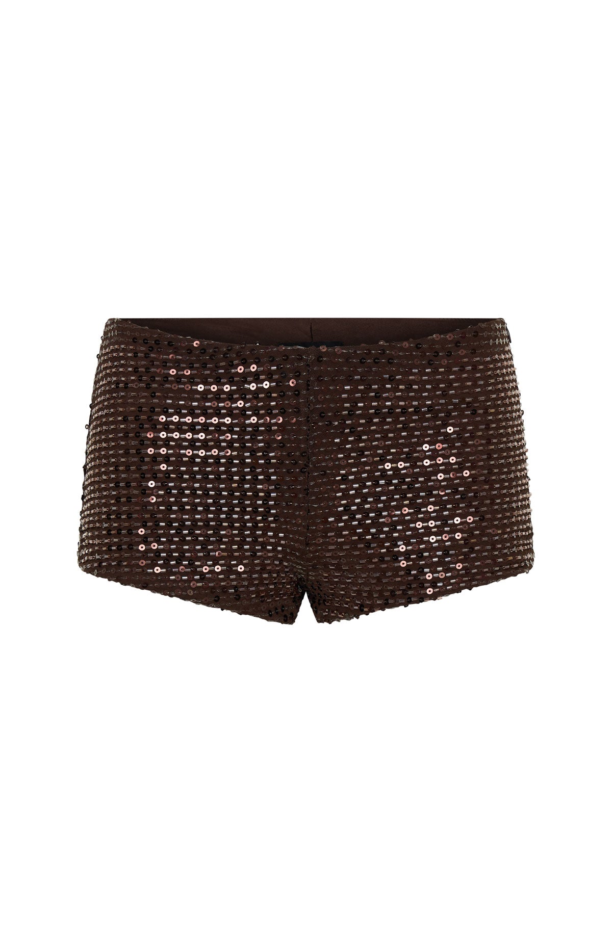 The Glitterati Beaded Mini Shorts Chocolate - Image 6