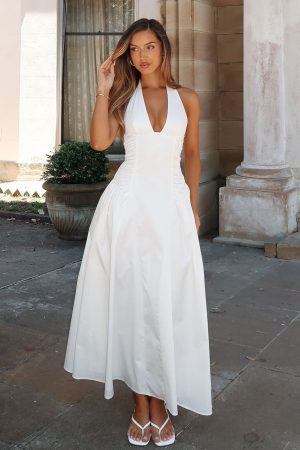 Tinsel Trouble Halter Midi Dress White