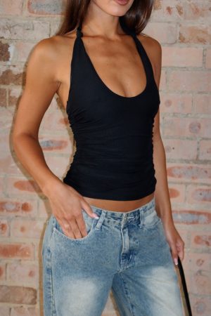 Topic Of Conversation Halter Top Black