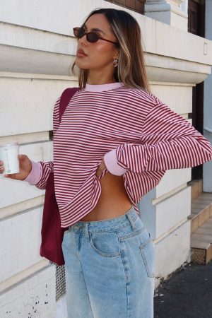 Touchdown Long Sleeve Tee Pink Stripe