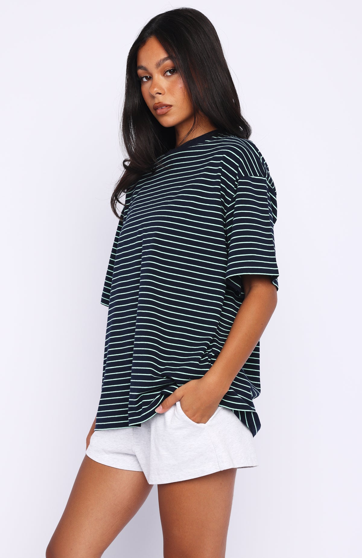 Touchdown Oversized Tee Navy/Mint Stripe - Image 3