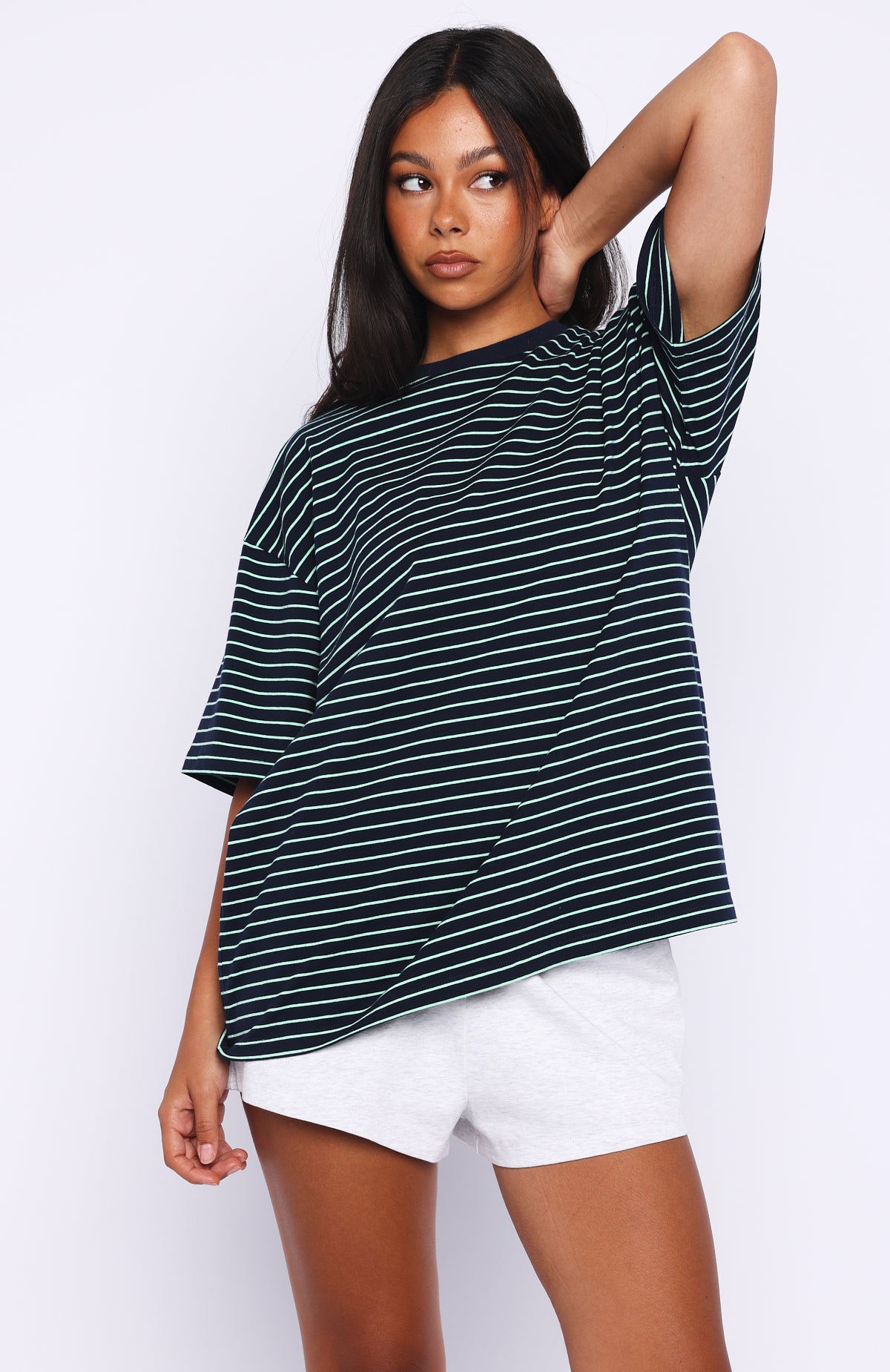 Touchdown Oversized Tee Navy/Mint Stripe - Image 2