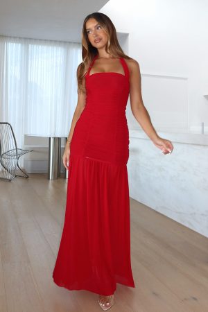 Unbothered Always Halter Maxi Dress Deep Red