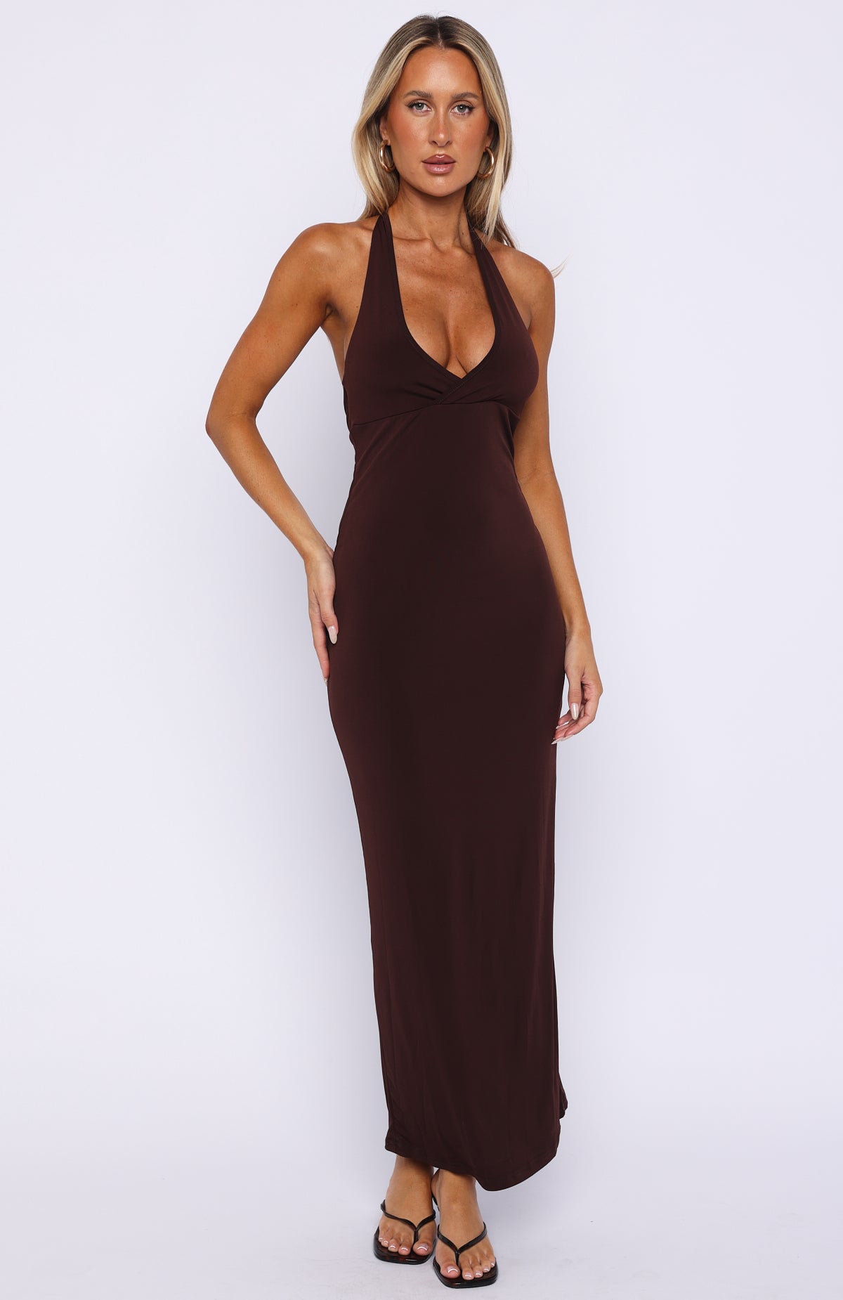 We All Want More Halter Neck Maxi Dress Chocolate - Image 2