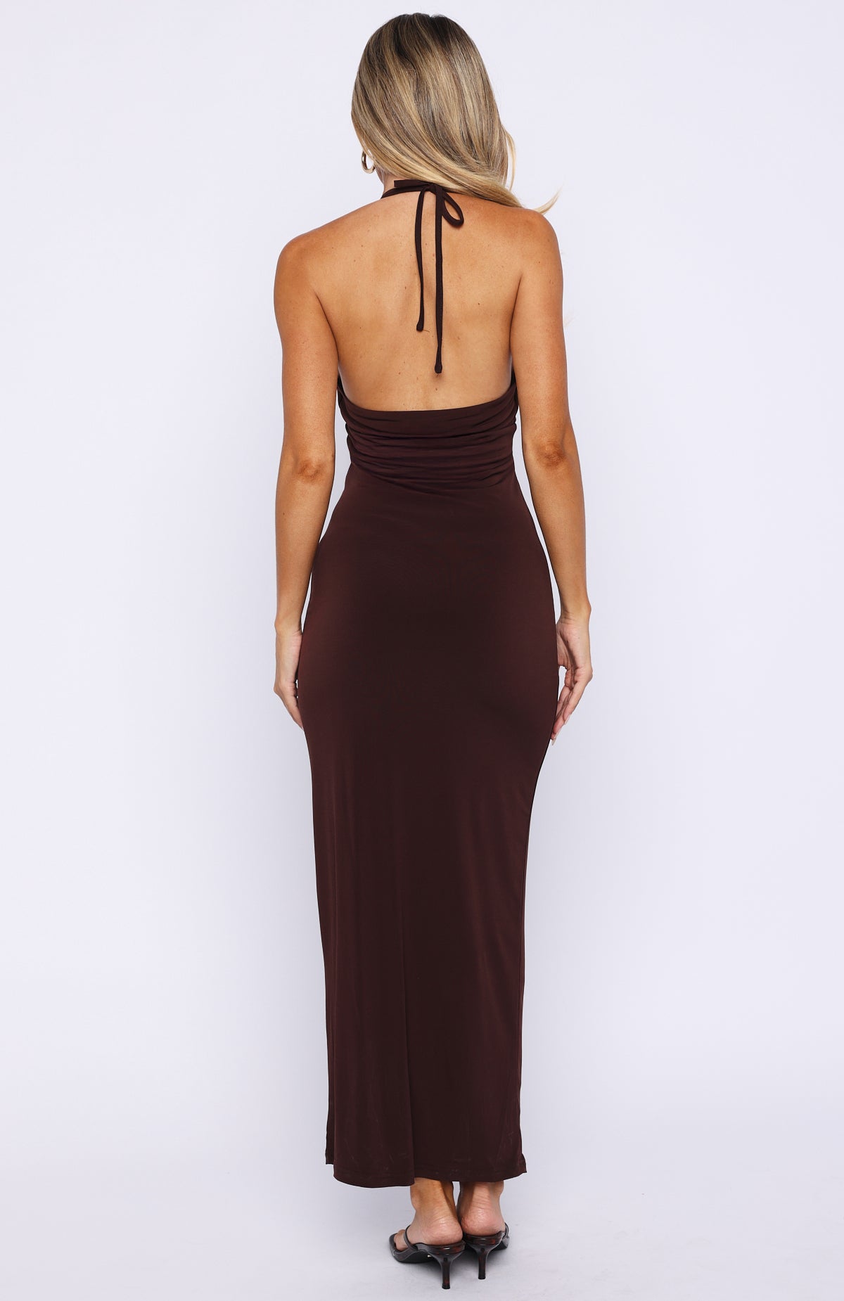 We All Want More Halter Neck Maxi Dress Chocolate - Image 4