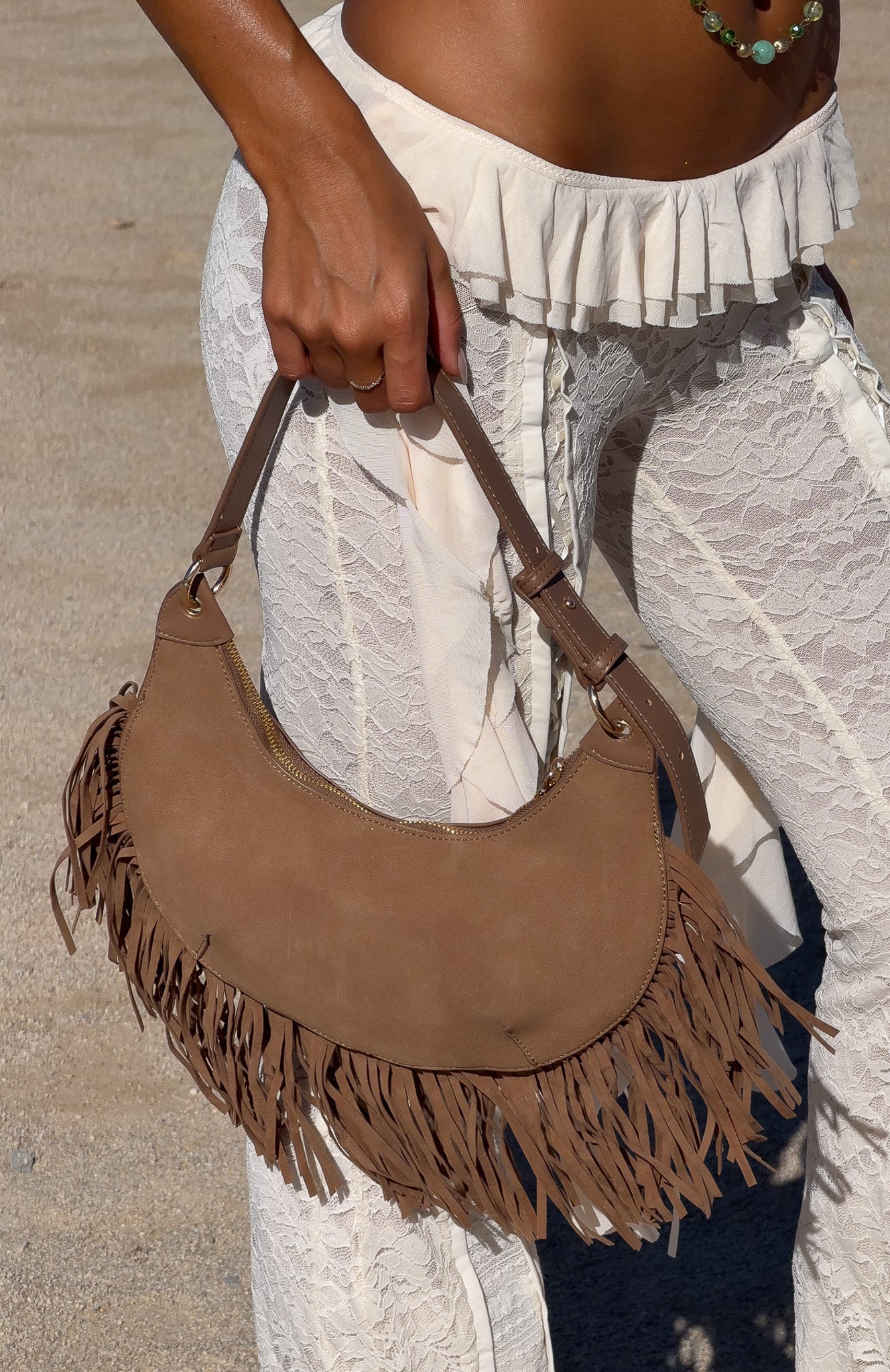 Wells Shoulder Bag Taupe Faux Suede - Image 3