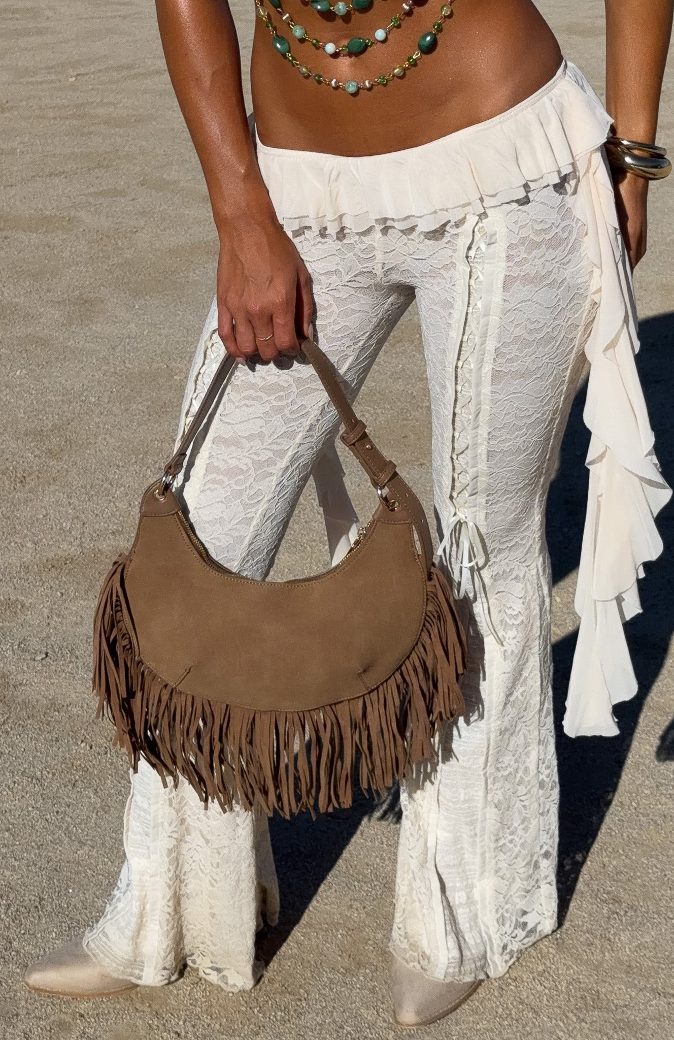 Wells Shoulder Bag Taupe Faux Suede