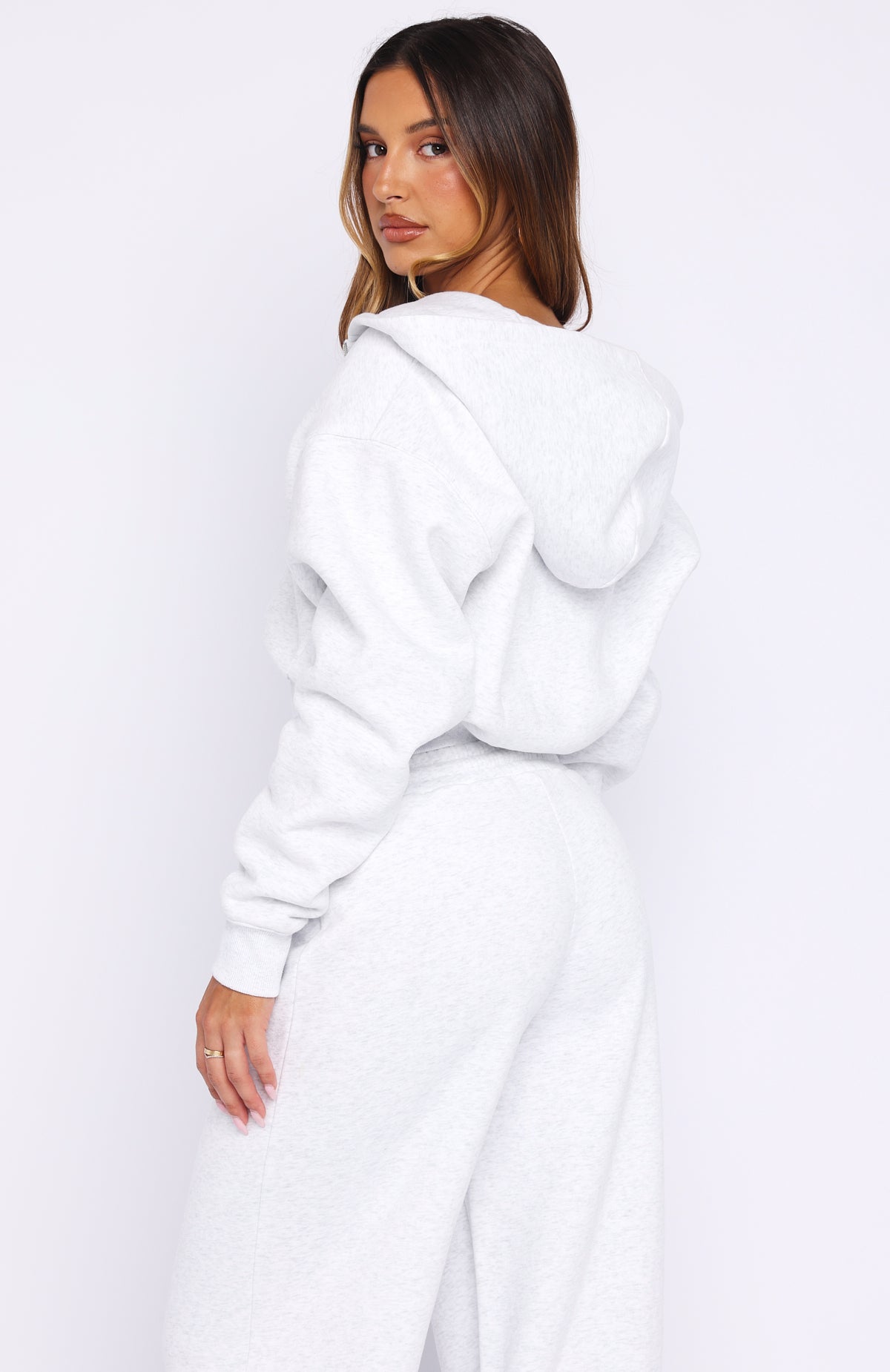 Wishing For It Cropped Cinched Zip Front Hoodie Grey Marle - Image 5