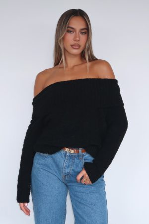 You Don't Need Me Off Shoulder Knit Sweater Black