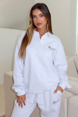 Can't Be Changed Oversized Henley Sweater Grey Marle