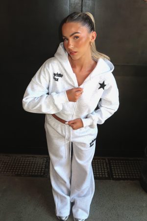 From The Archives Charli Cropped Zip Front Hoodie Grey Marle