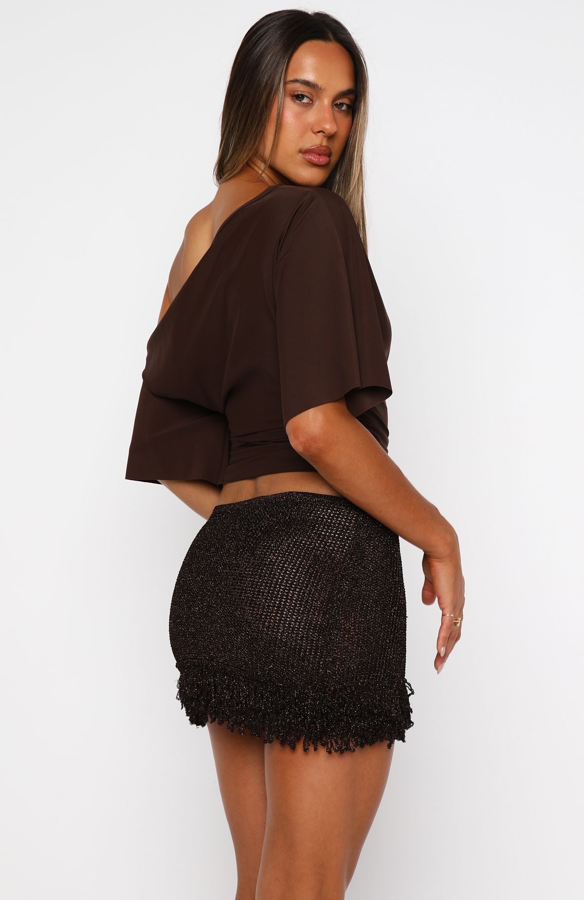 Cha Cha Knit Mini Skirt Chocolate - Image 4