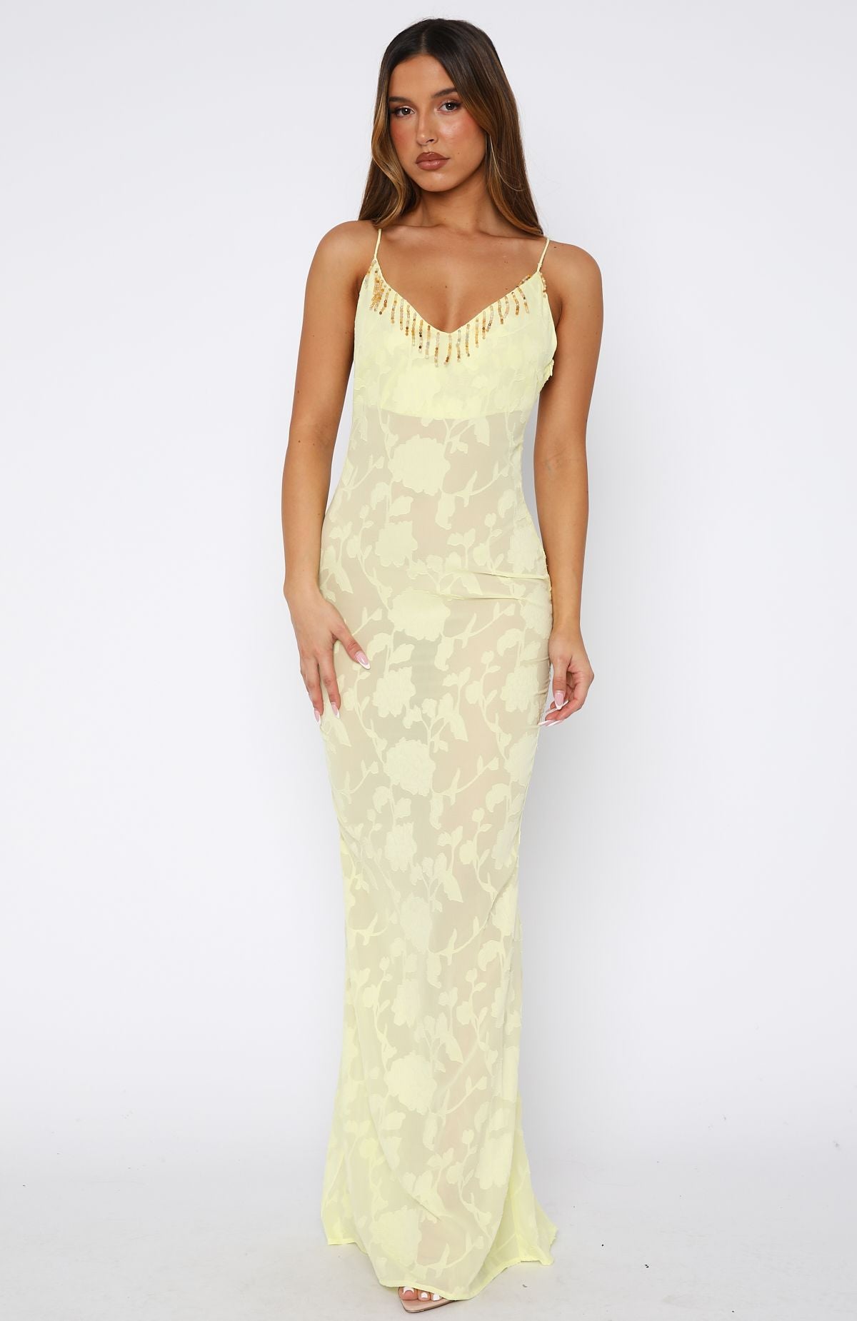 Lust For Life Embellished Trim Maxi Dress Lemon - Image 2