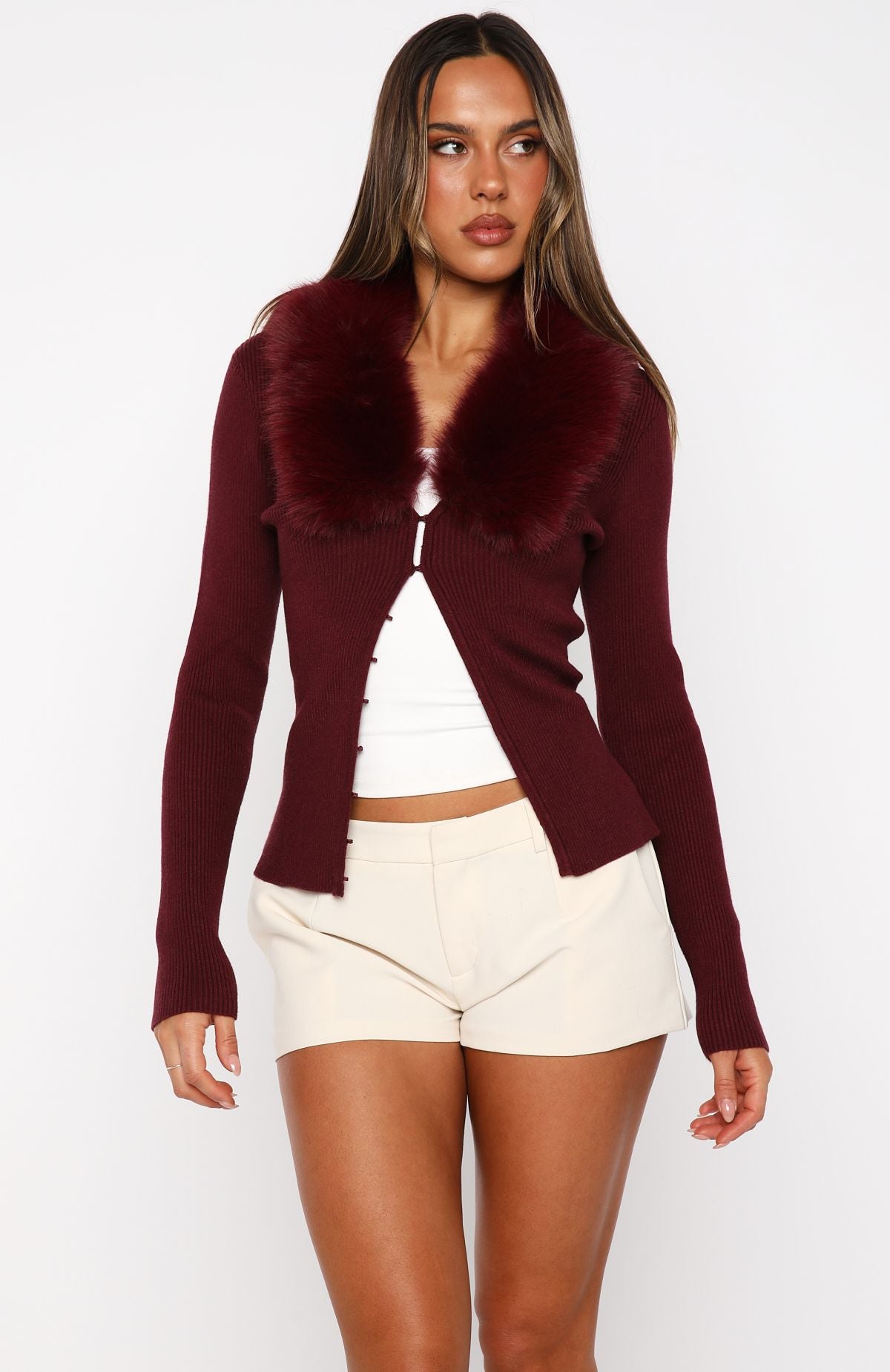 All Bundled Up Knit Cardigan Burgundy - Image 3