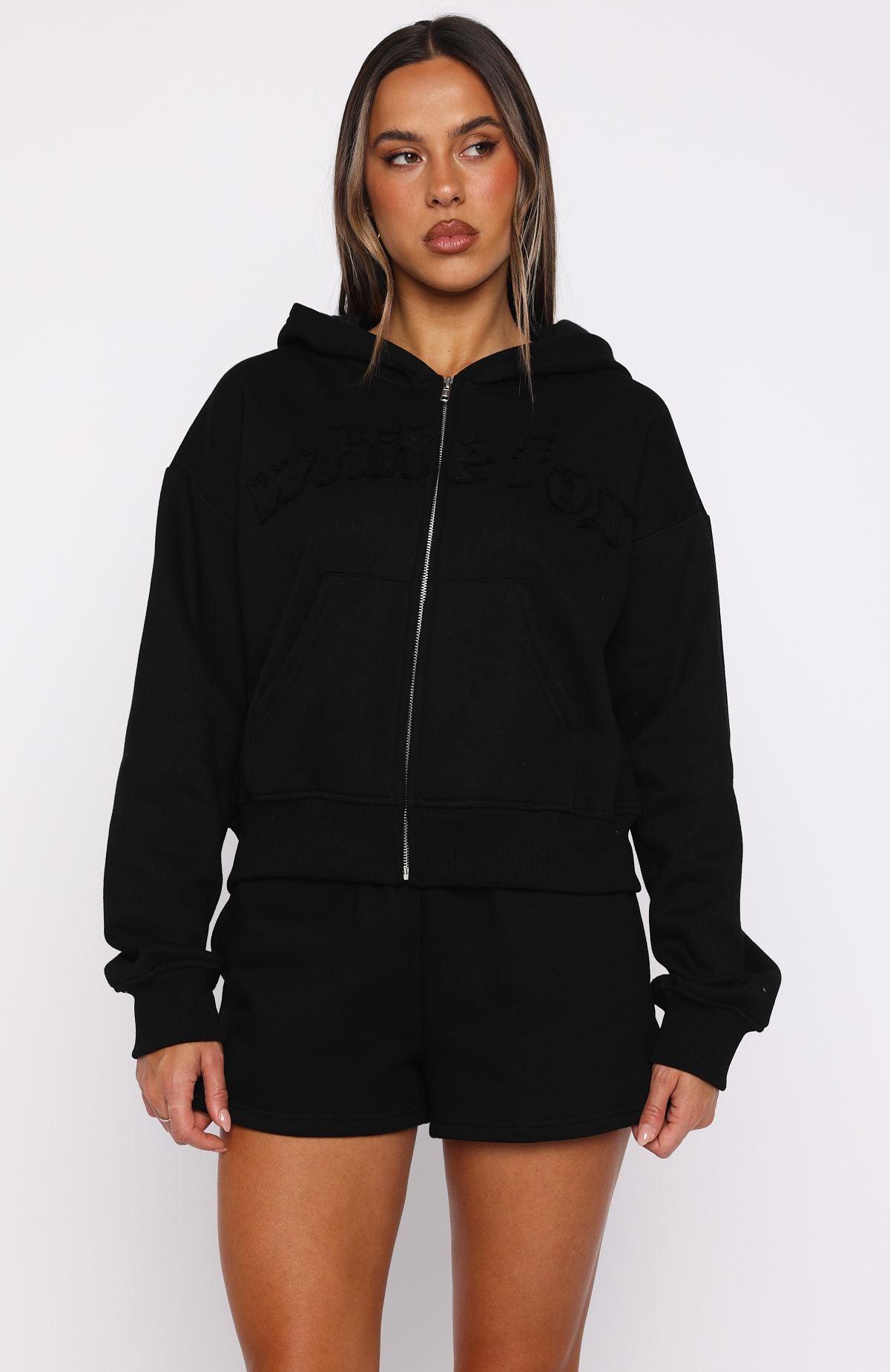 From The Archives Lexi Boxy Zip Front Hoodie Black - Image 2