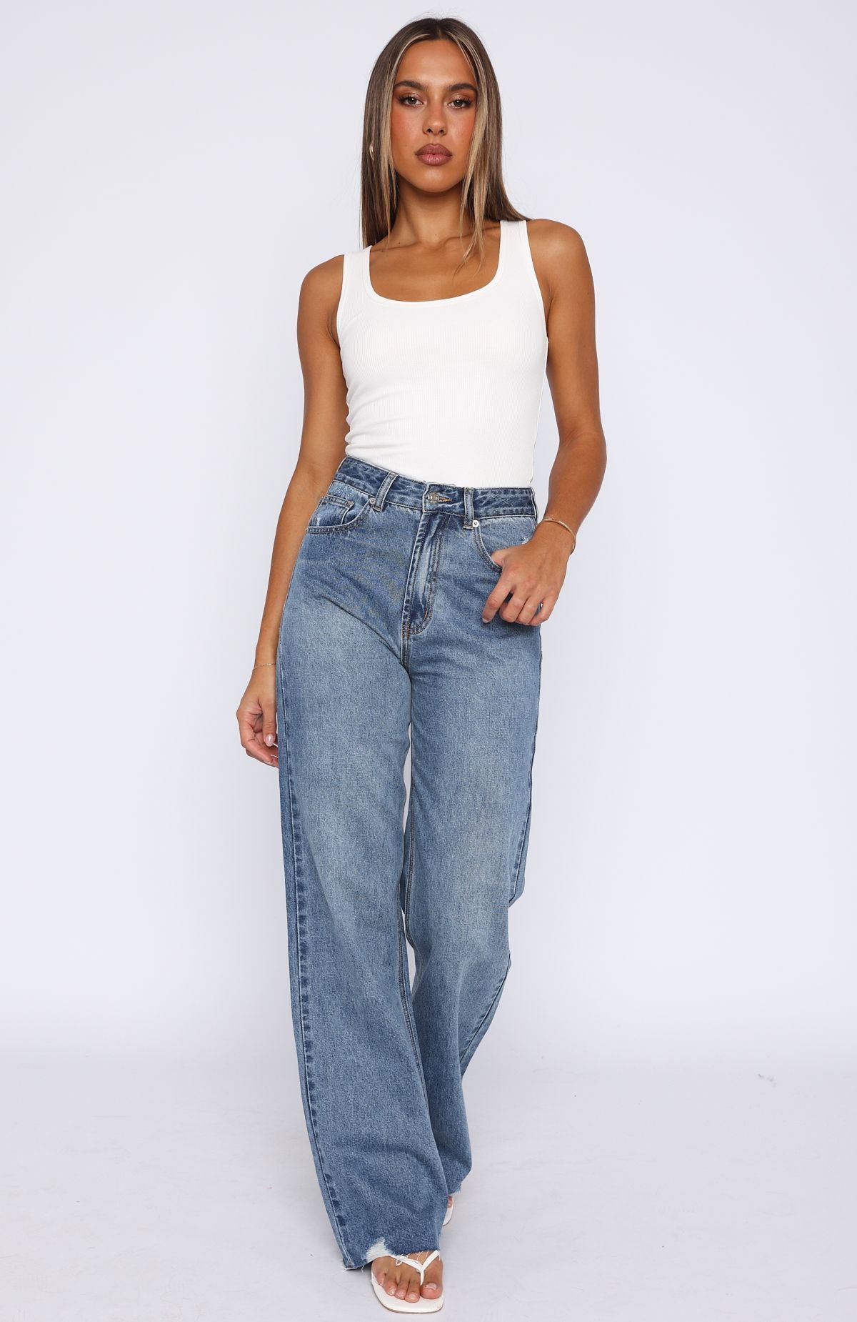 Alana High Waisted Straight Leg Jeans Mid Blue - Image 2