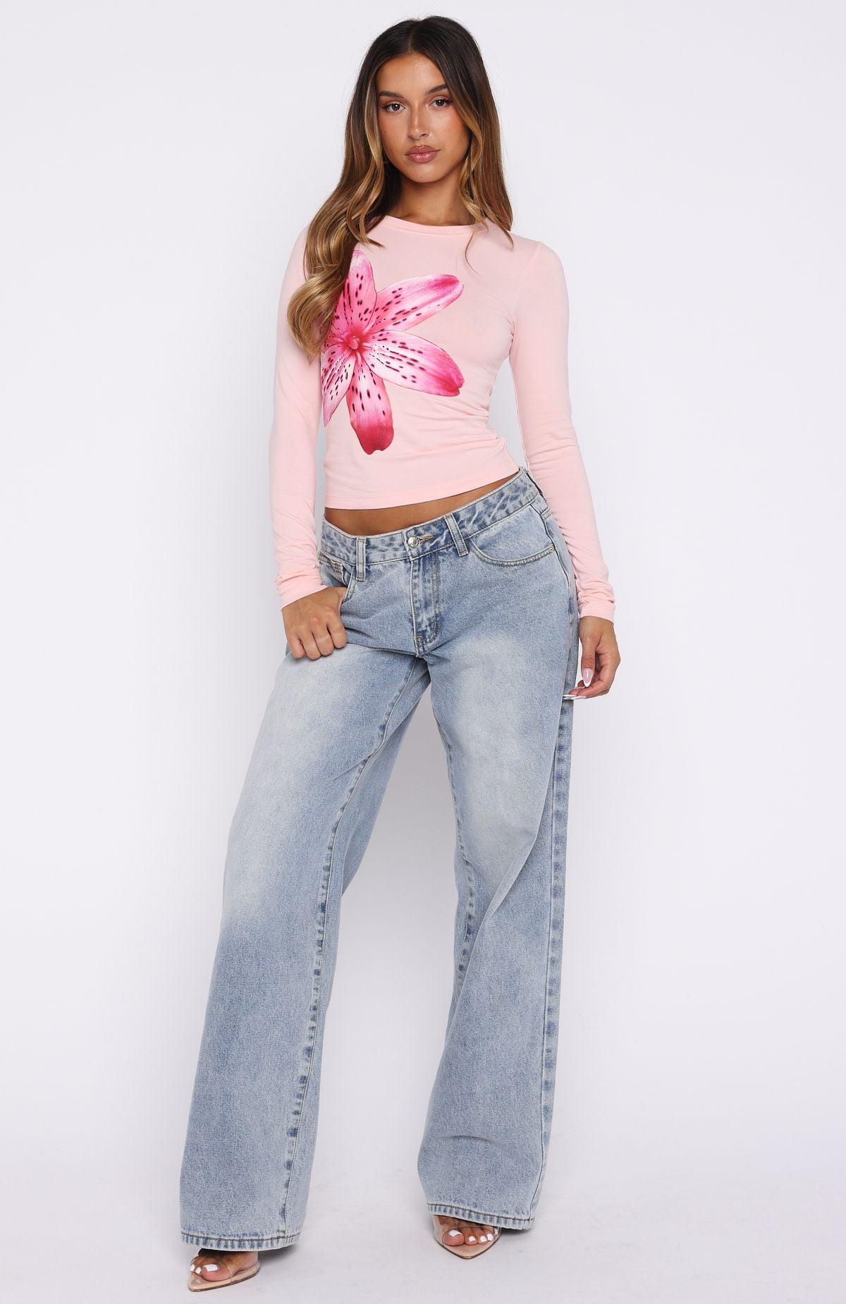 Flower Beds Long Sleeve Baby Tee Baby Pink - Image 5