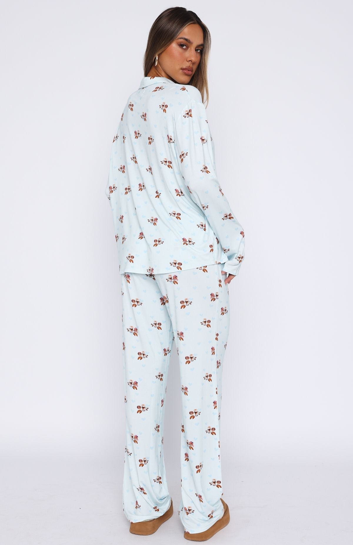 Pillow Talk Printed Long Sleeve Pyjama Set Blueberry Breakfast - Image 4