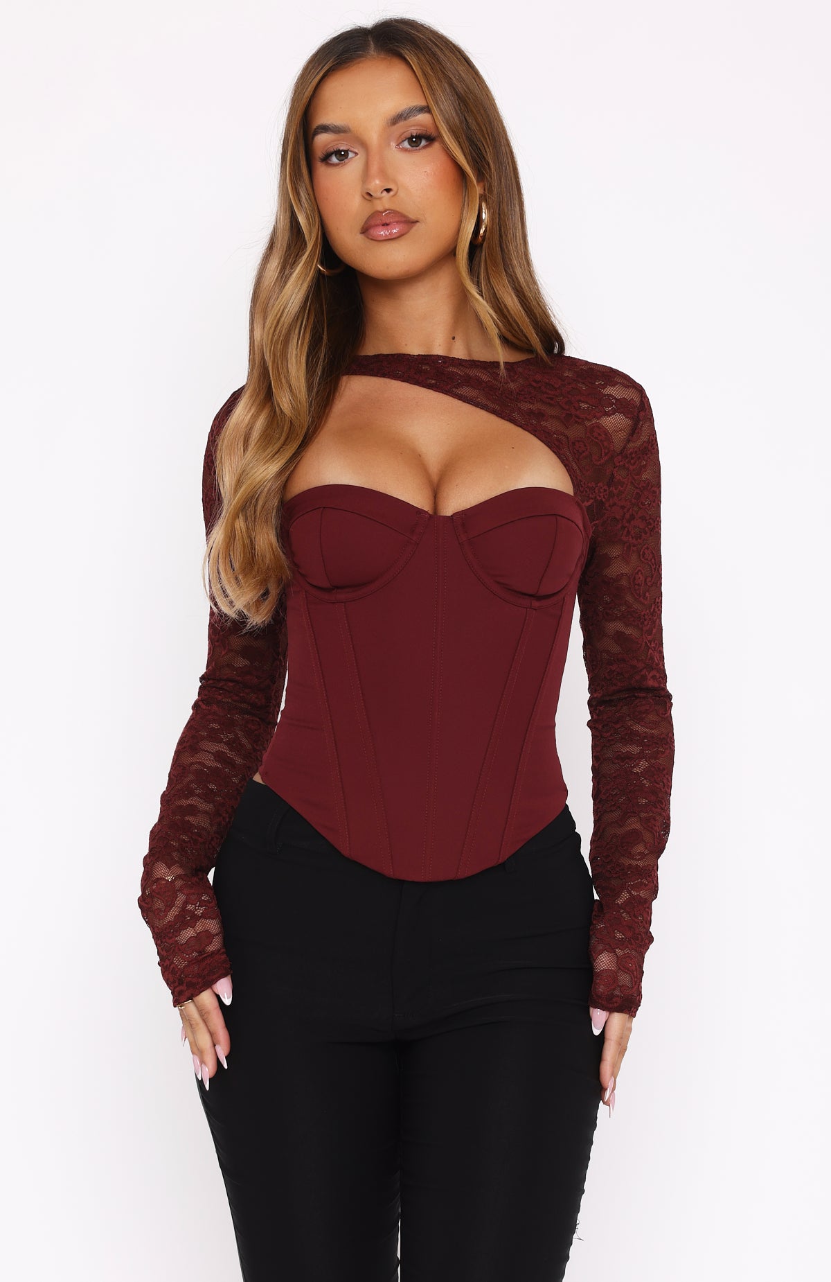 Boy's Cry Long Sleeve Bustier Wine - Image 2