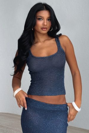 Down For Me Sequin Knit Top Midnight