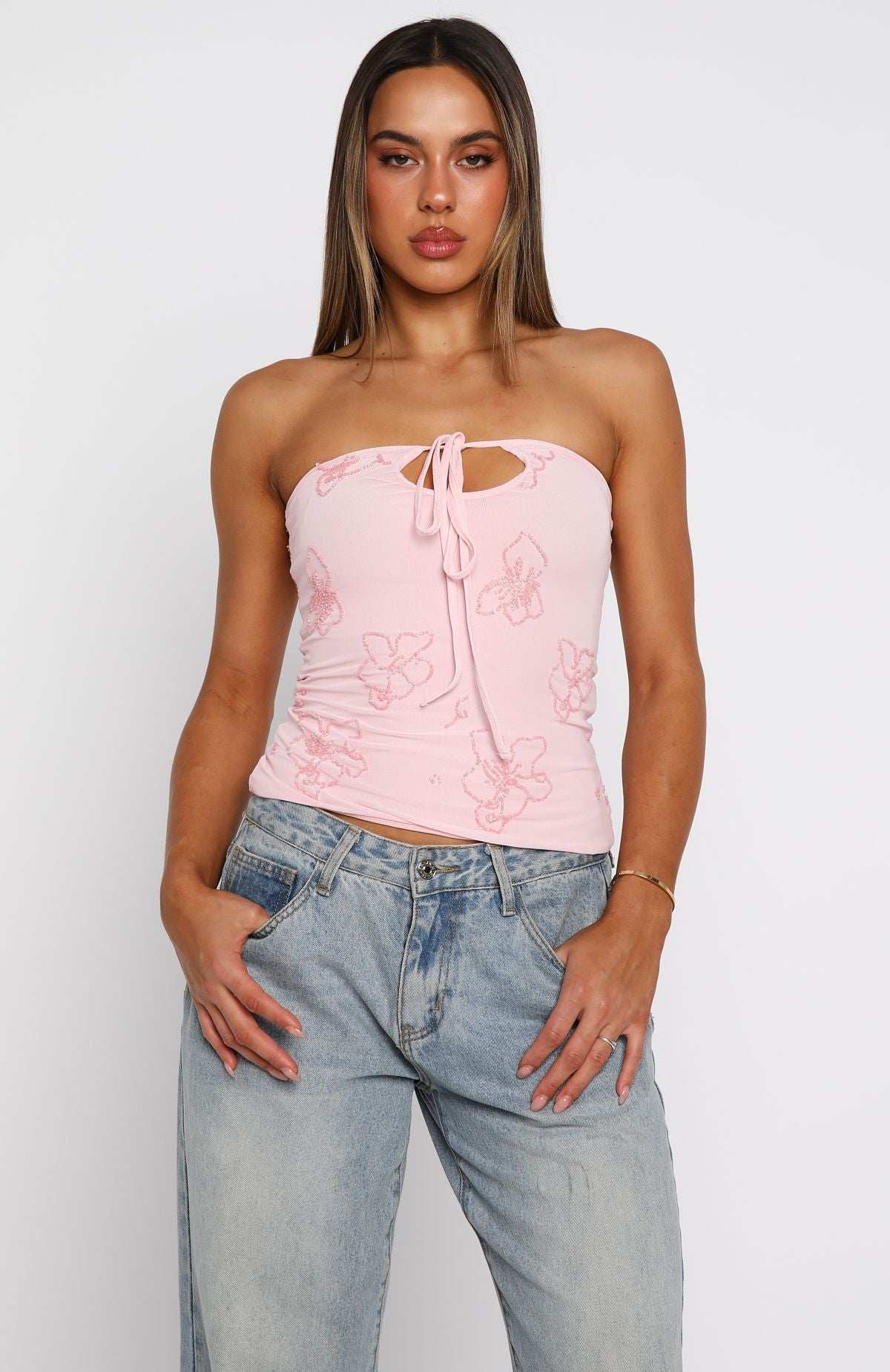 Glow Season Beaded Strapless Top Baby Pink - Image 2