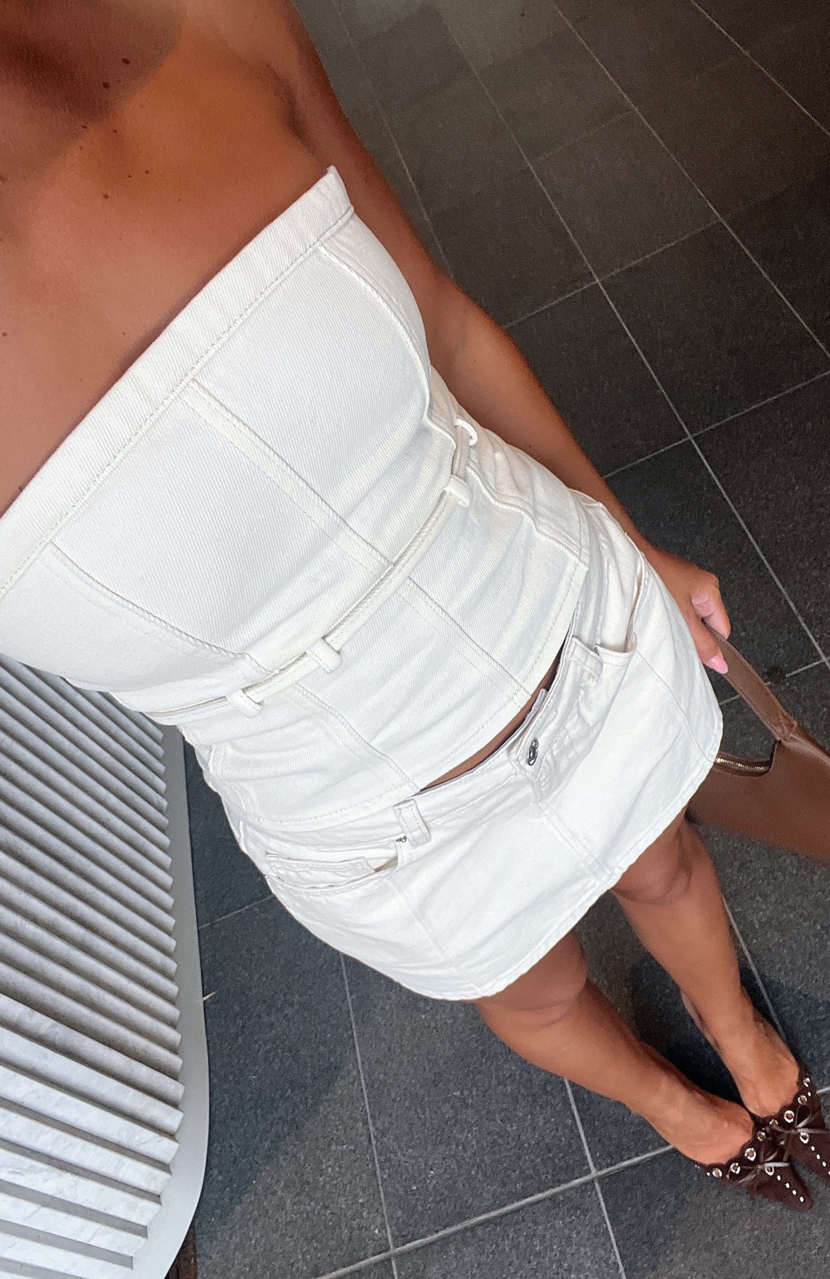 Leah Strapless Denim Top Cream - Image 2