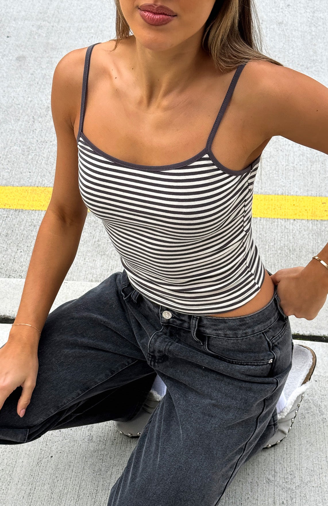 Just Let It Go Singlet Charcoal/White Stripe - Image 5