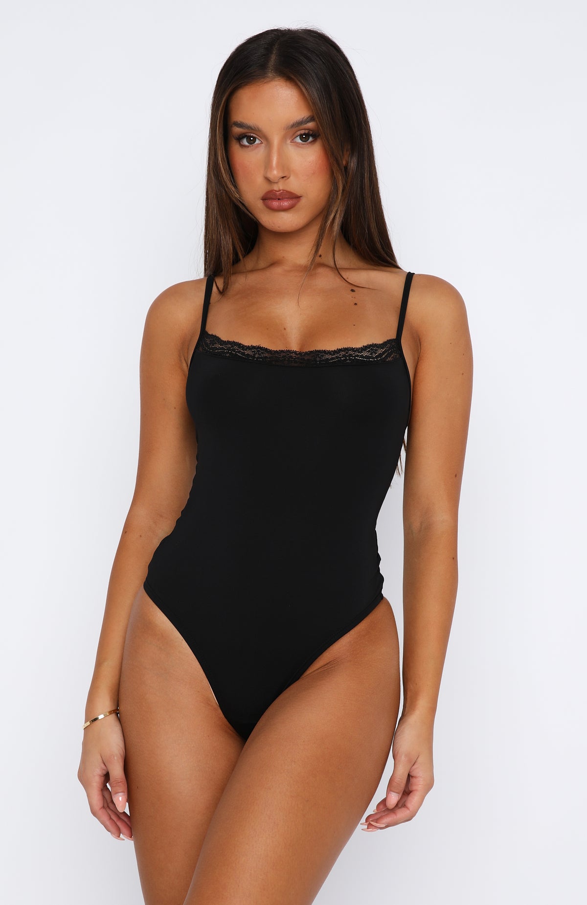 Clocked In Lace Trim Bodysuit Black - Image 2