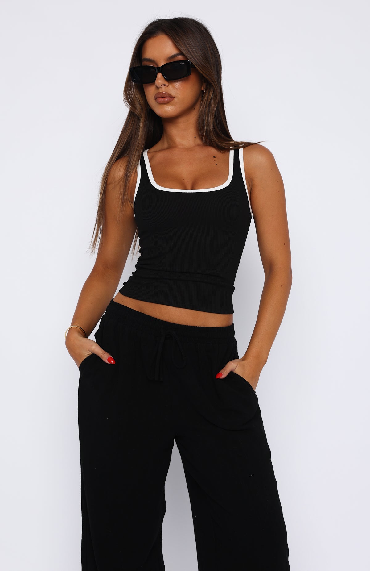 Let Me Adore You Ribbed Tank Top Black/White - Image 2