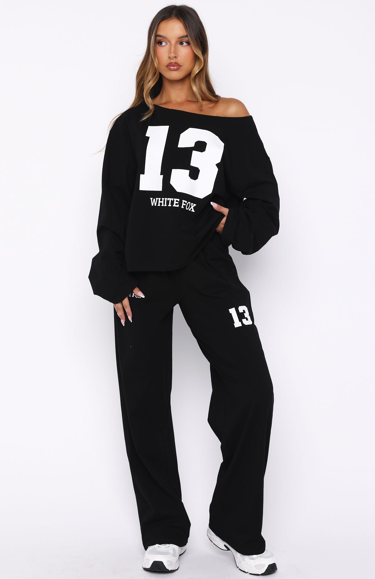 Only One Left Off Shoulder Oversized Long Sleeve Tee Black - Image 5
