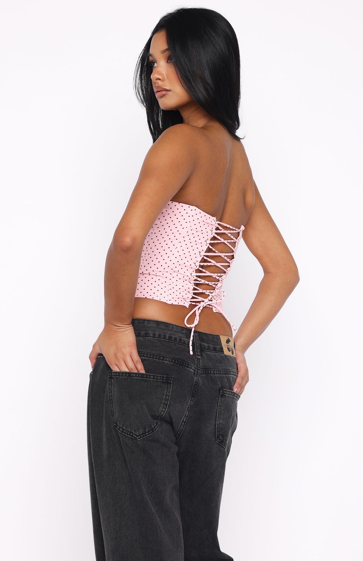 Let It Go Strapless Bustier Pink Polka Dot - Image 5