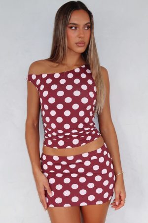 Stay With You Top Burgundy Polka Dot