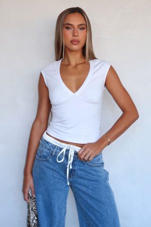 About Us V Neck Top White