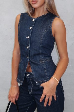 I'll Miss You Denim Top Dark Navy