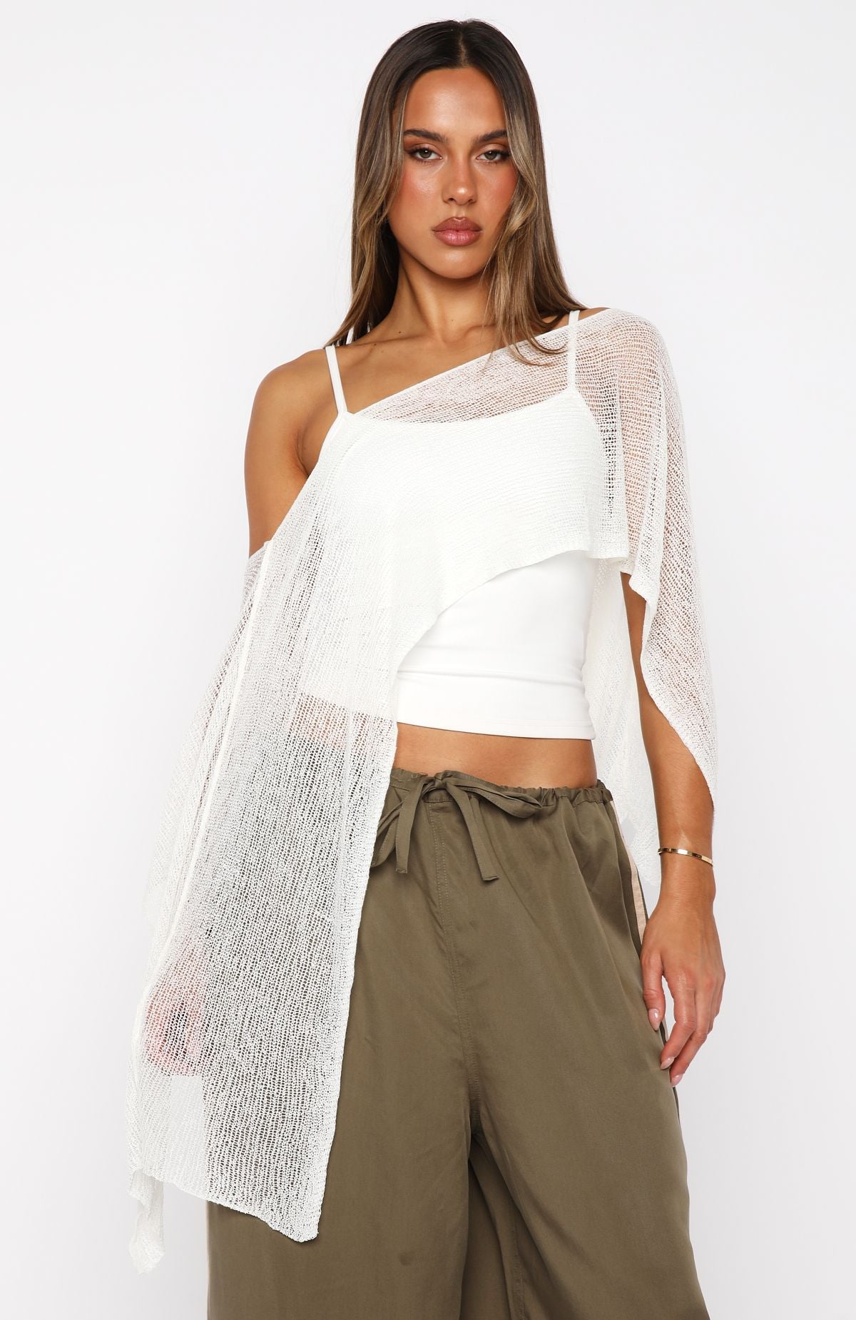 Beach Therapy Knit Poncho Top Cream - Image 2
