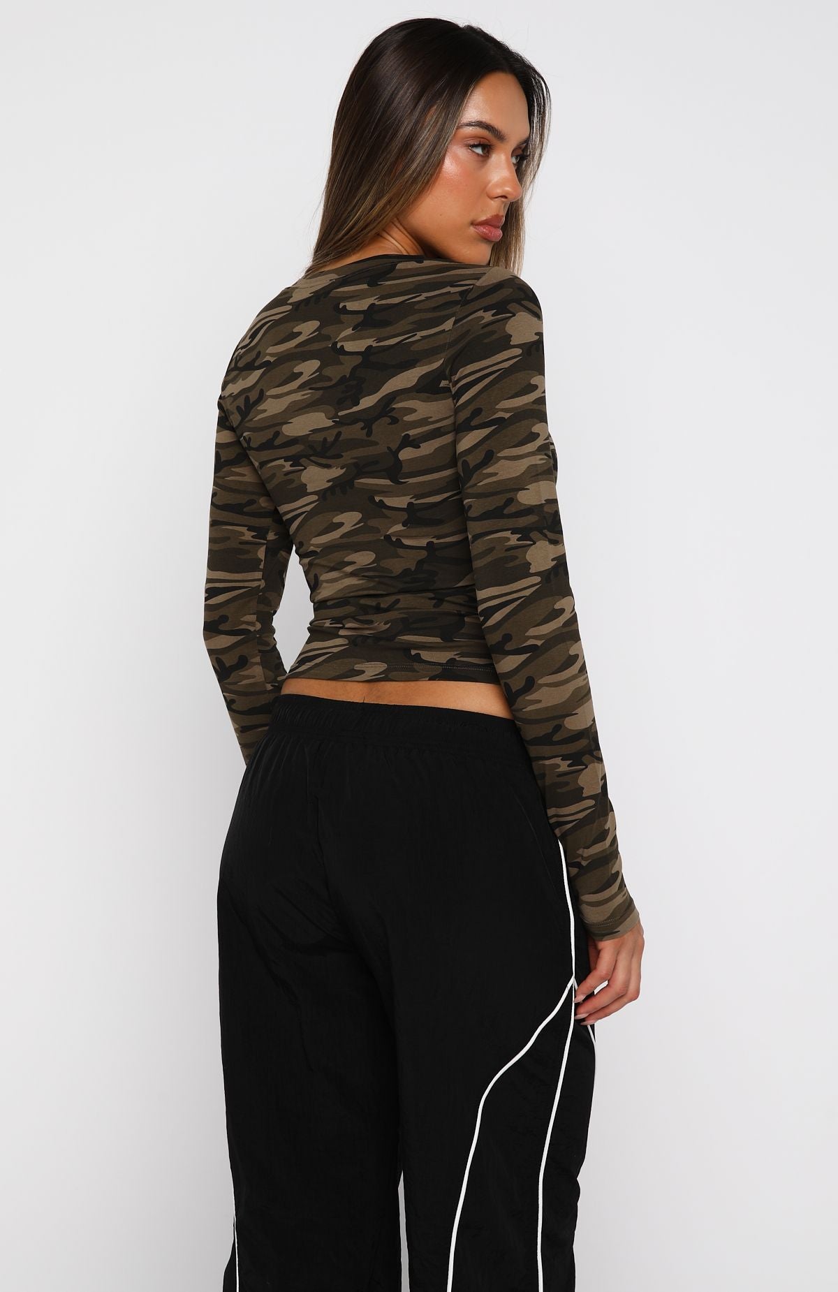 Don't Rein Me In Long Sleeve Baby Tee Camo - Image 4