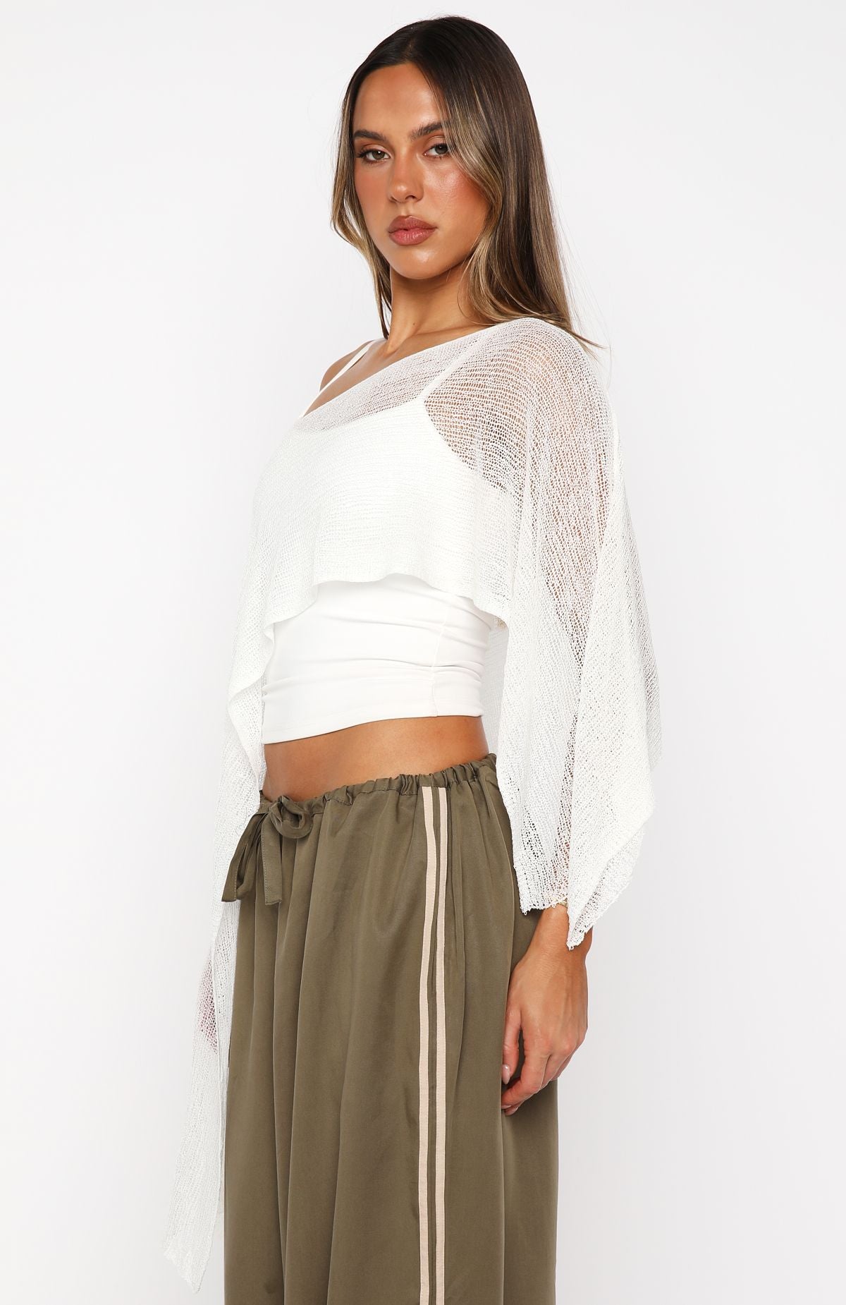 Beach Therapy Knit Poncho Top Cream - Image 3