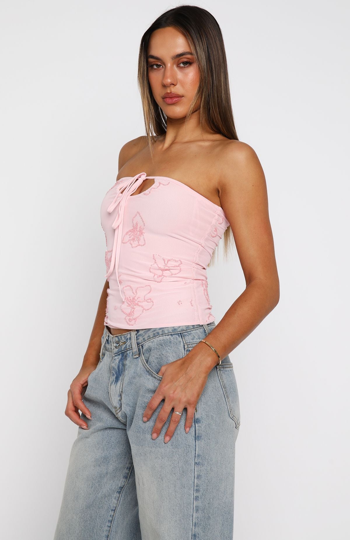Glow Season Beaded Strapless Top Baby Pink - Image 3
