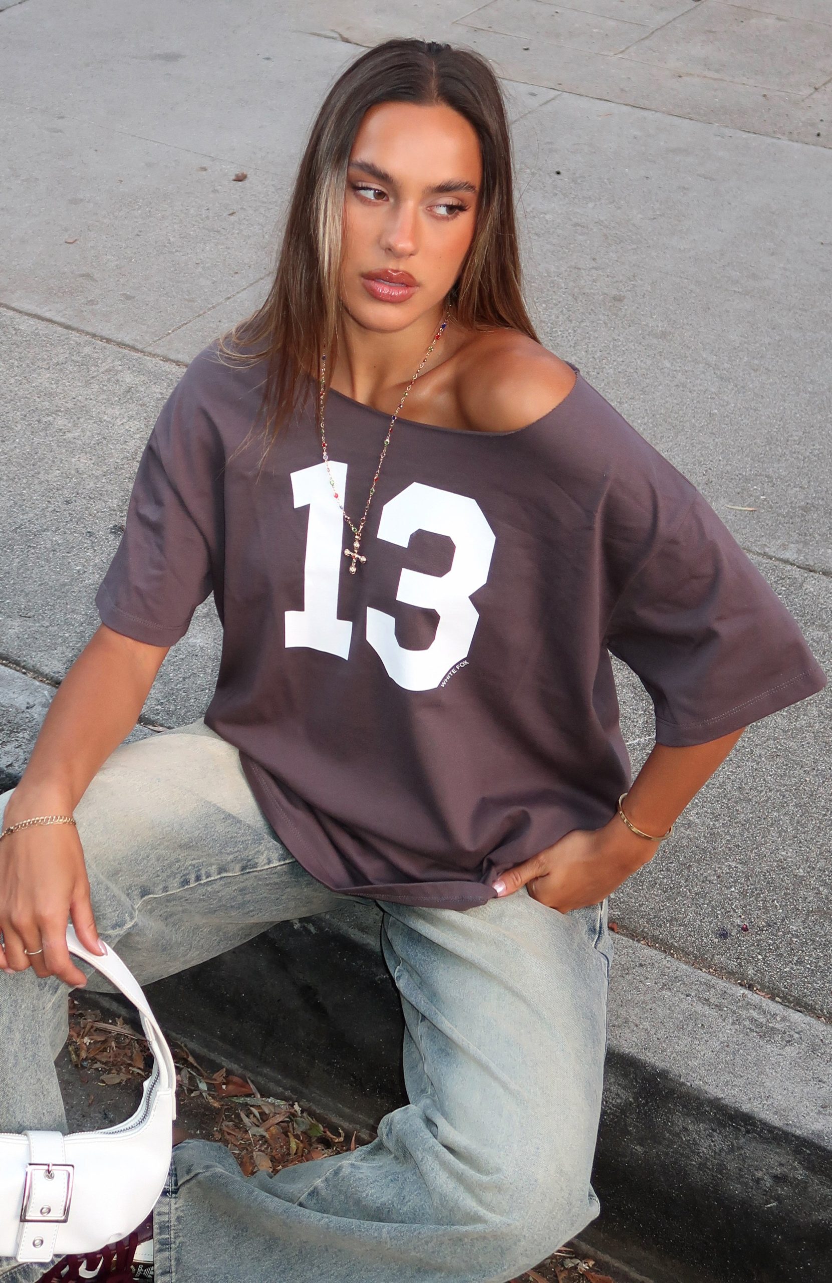 Trial Run Off Shoulder Oversized Tee Volcanic - Image 6