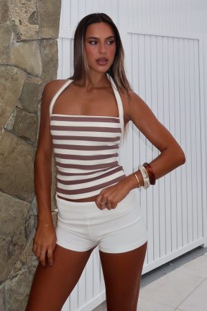 Tropic Dream Halter Top Chocolate/Cream Stripe