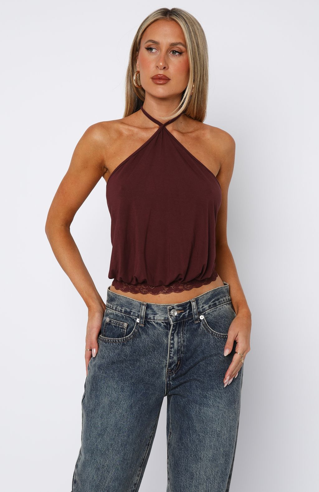 Endless Moment Cinched Waist Halter Top Burgundy - Image 3
