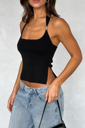 You're On Your Own Halter Top Black