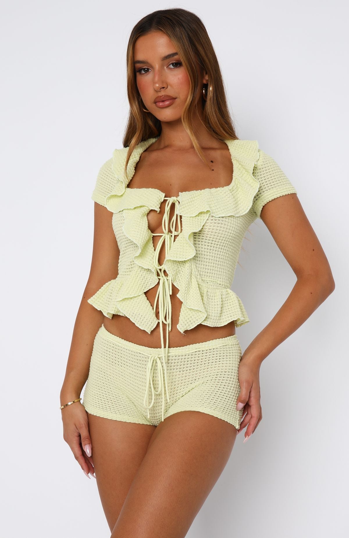 Cool It Crochet Short Sleeve Top Lime - Image 2