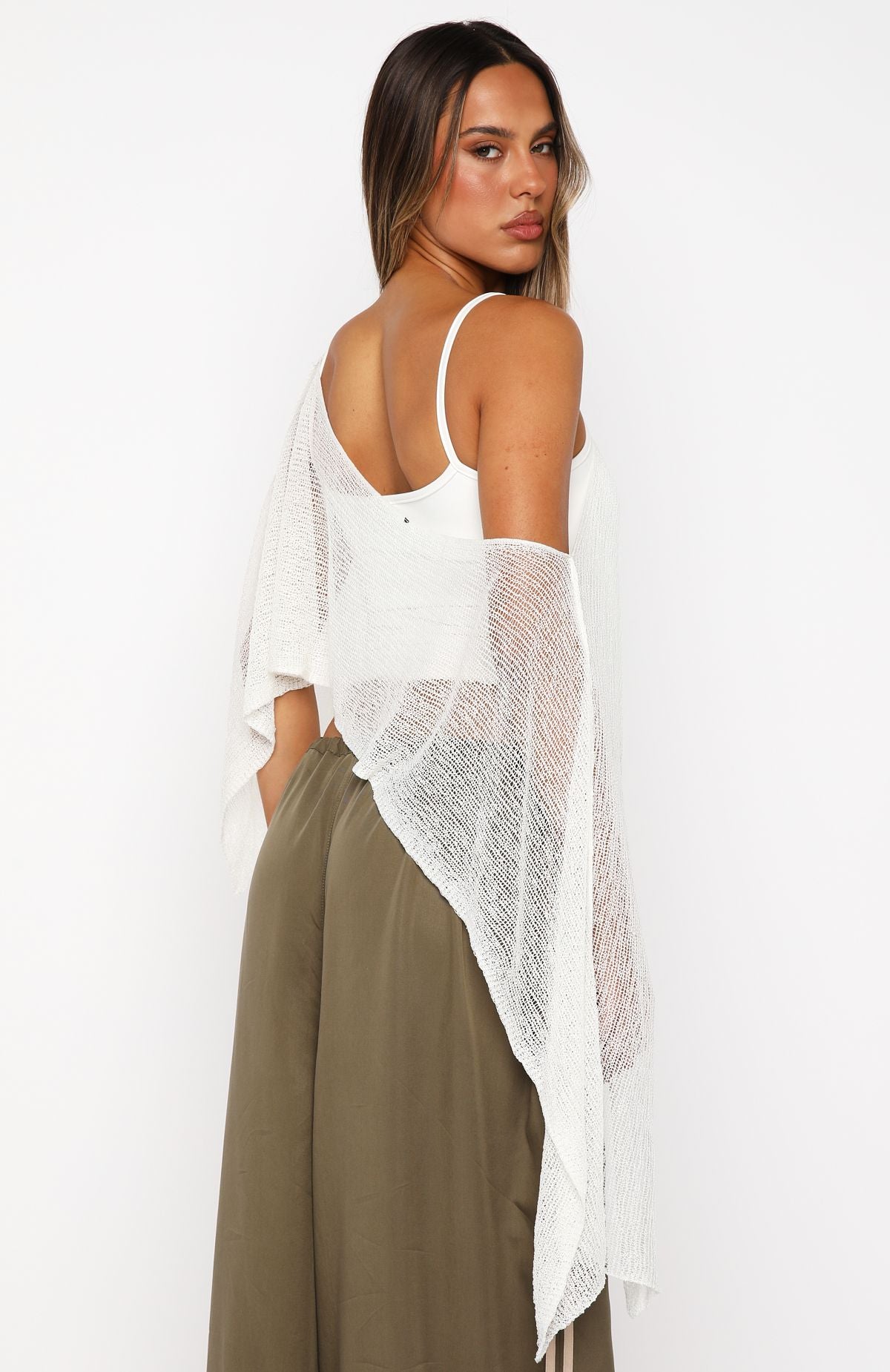 Beach Therapy Knit Poncho Top Cream - Image 4