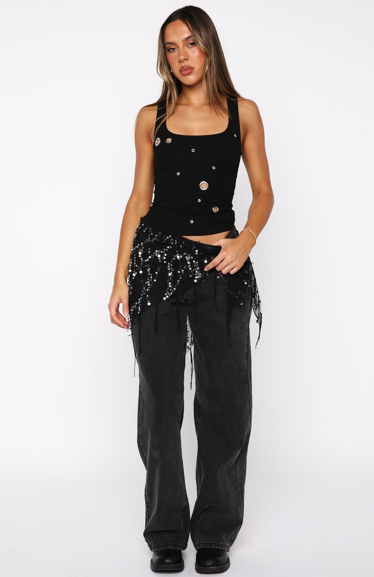 Chrome Aura Ribbed Tank Black - Image 5