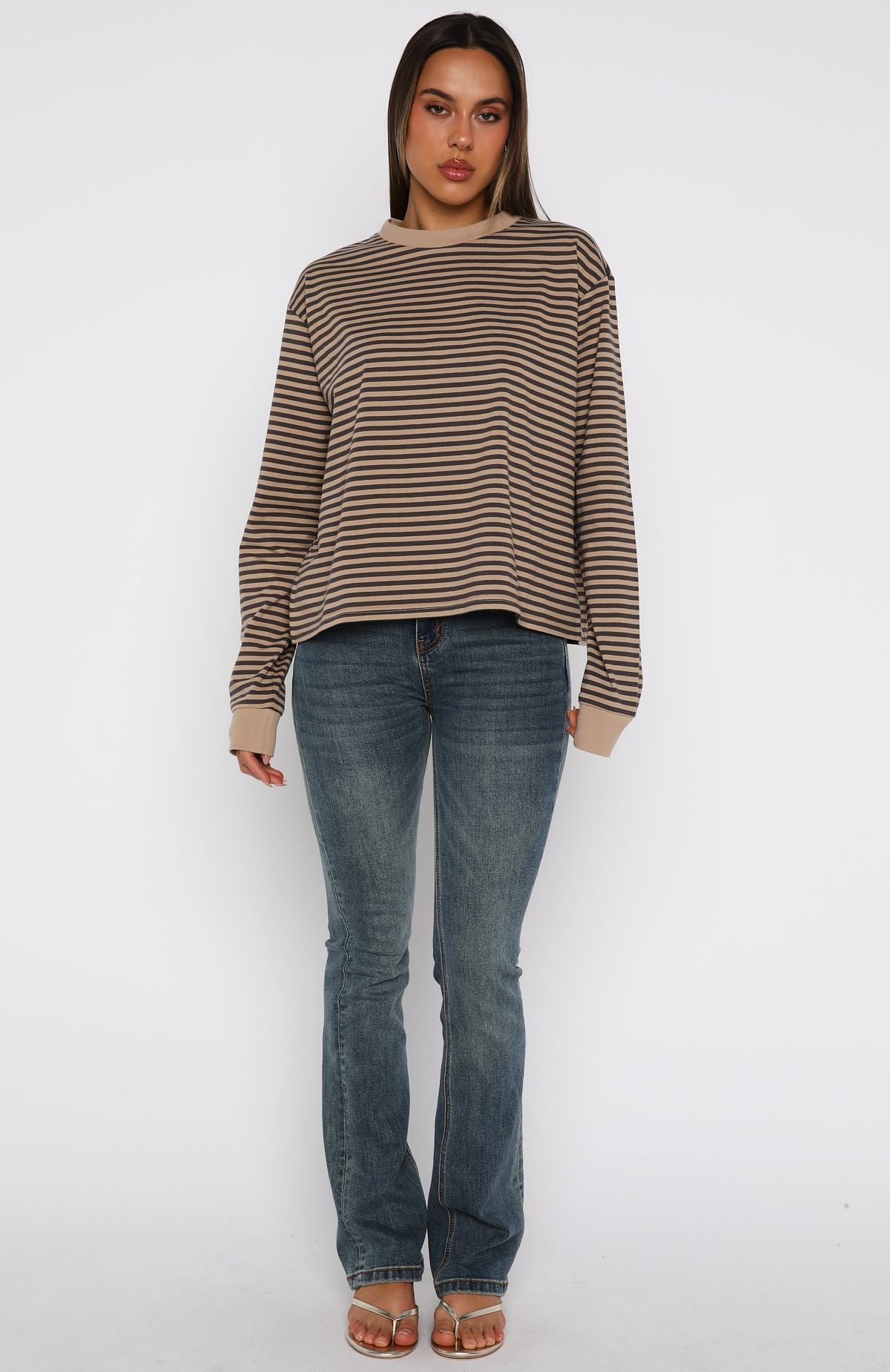 Catch The Drift Long Sleeve Tee Chocolate/Tan Stripe - Image 6